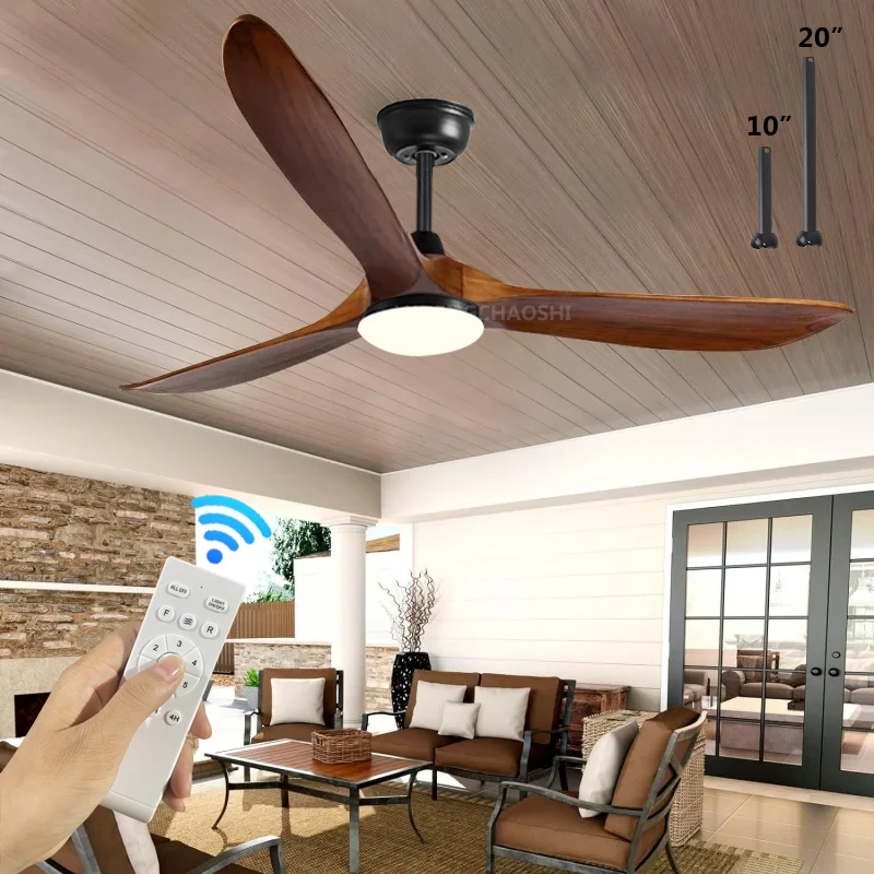 High Power DC Motor, Remote Control with Light, Living Room, Dining Room, 3 Blades, Solid Wood Propeller, 52 Inch Ceiling Fan