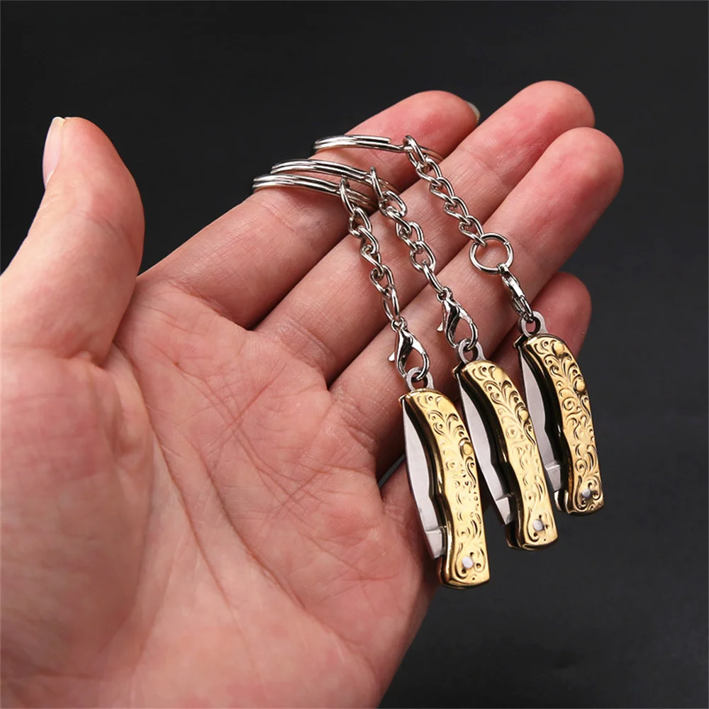 Mini Pocket Folding Knife Keychain Men Car Keyring Pendant Outdoor Camping Stainless Steel Utility Knife Hanging Portable Tool