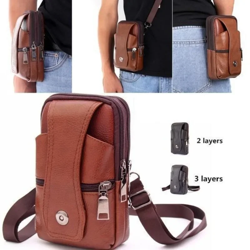 

Men Waist Bag Large Capacity Belt Bag Brown Shoulder Bags Crossbody Bags Multi Layer Buckle Mobile Phone Bag Bum Pouch