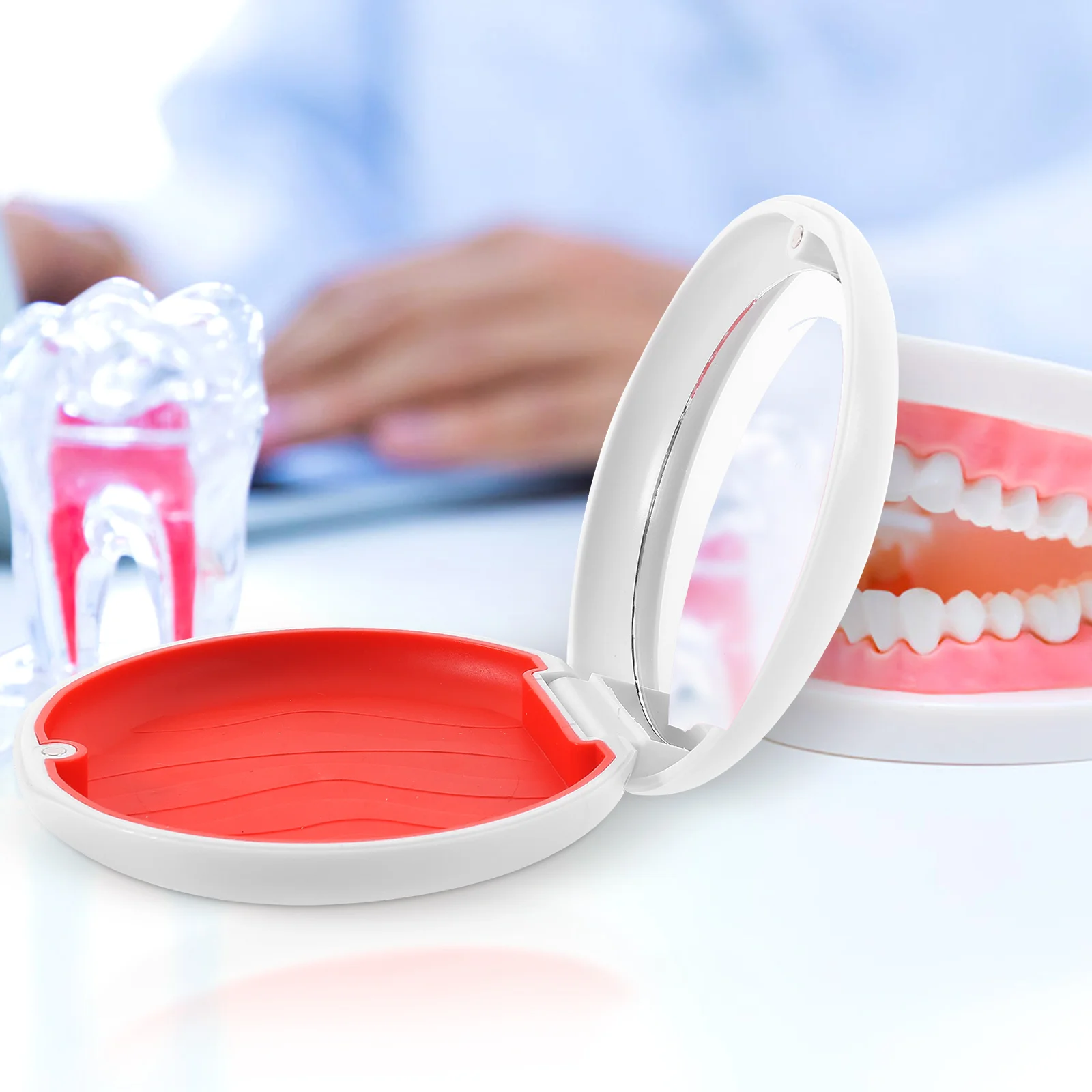 

Контейнер для хранения фиксаторов с зеркалом, магнитным уплотнением, чехол для протезов, портативный, легкий, пластиковый, силиконовый материал, удобный для переноски