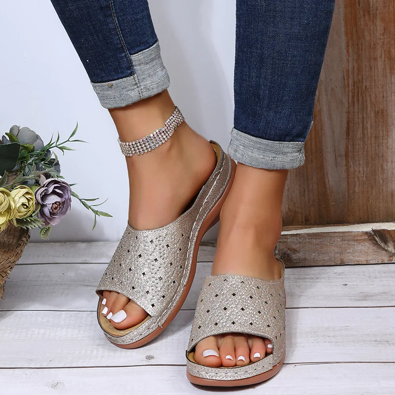 

Plus Size Shoes Women Rome Wedges Thong Sandals Breathable Mesh Outdoor Walking Slippers Non-slip Platform Sandal For Women