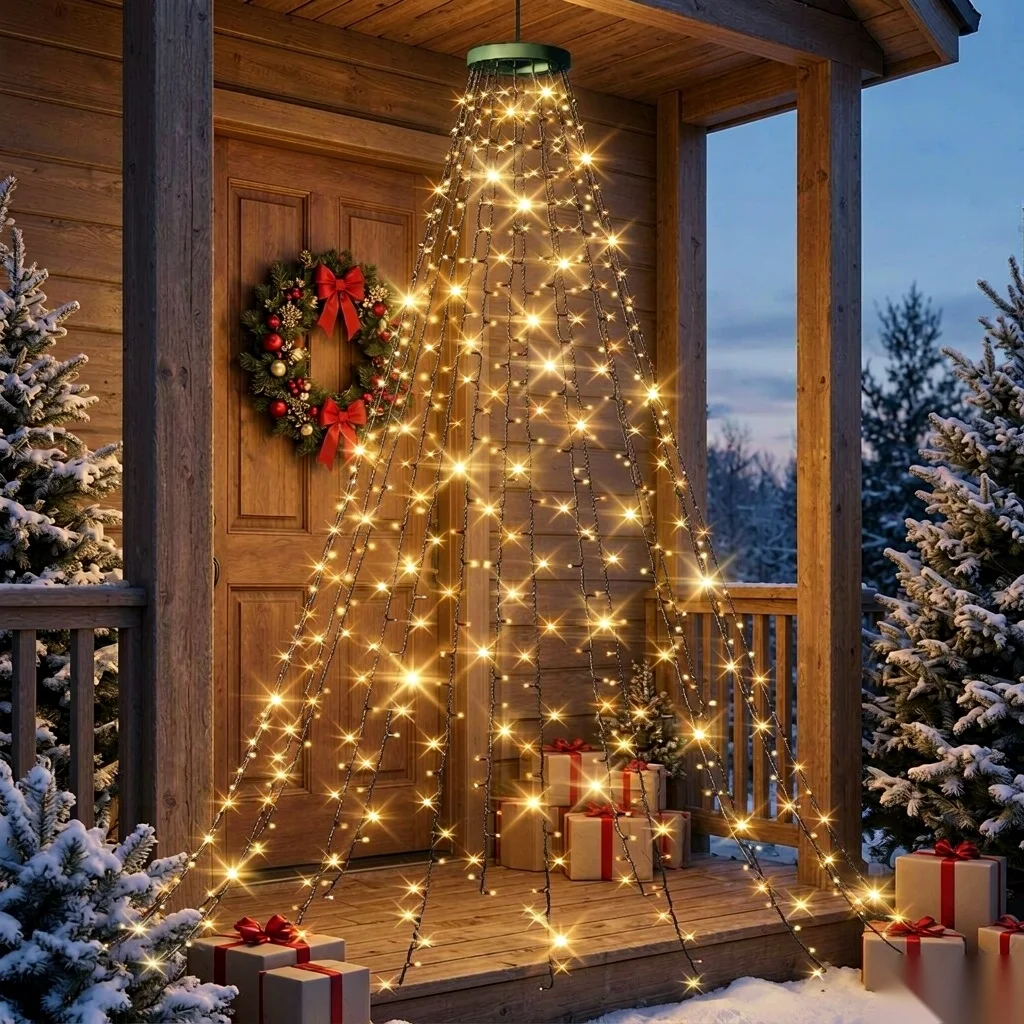 LED Tree Topper Lights Waterfall, USB Low Voltage Warm White, for Indoor Christmas Holiday Party Garden Home Decorations