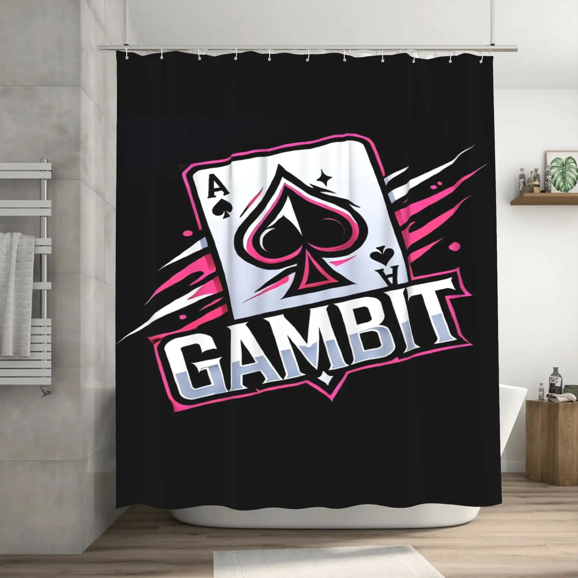 

Занавеска для душа Gambit с крючками — стильный красный и черный декор для ванной комнаты из полиэстера, прочный, можно стирать в машине, идеально подходит для ванны