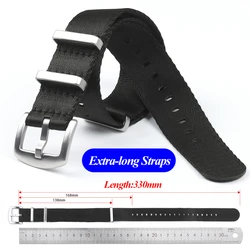 Men Extra Long Nylon Military Bracelet for Rolex 20mm 22mm Black Watch Band for Swatch for Omega 330mm Length Extended Strap