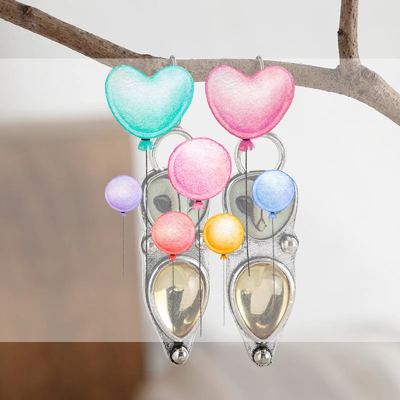 Retro Silver Barn Owl Dangle Earrings Natural Yellow Citrine Inlay Daily Wear Party Gift For Womenn