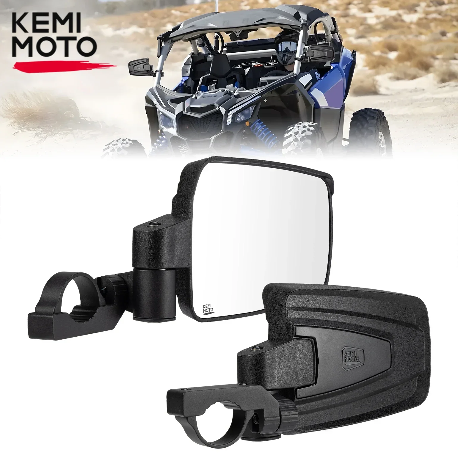 

KEMIMOTO UTV Side Mirrors Automatic Rebound for 1.65-2 inch Roll bar Compatible with Polaris RZR For Can Am Maverick X3