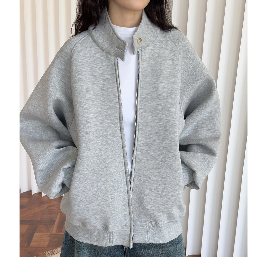 70% Cotton Women Spring Thick Loose Style Gray Color Hoodies Long Sleeve Casual Cardigans Coat Clothes Women Tops Sweatershirt