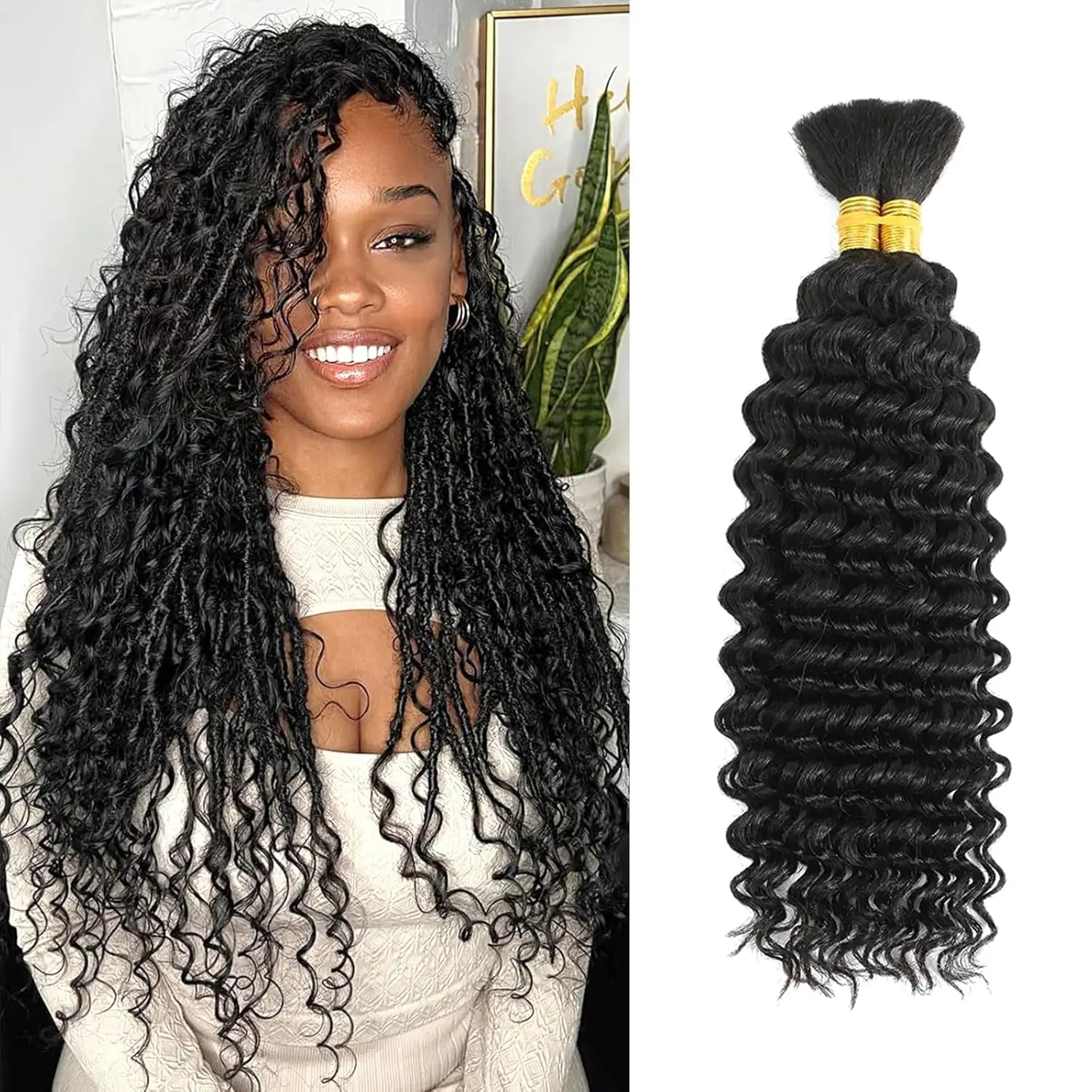 Tresses de cheveux humains Deep Wave Boho, micro-tressage, sans trame, 20 ", 100 g/paquet, 2 faisceaux, en vrac