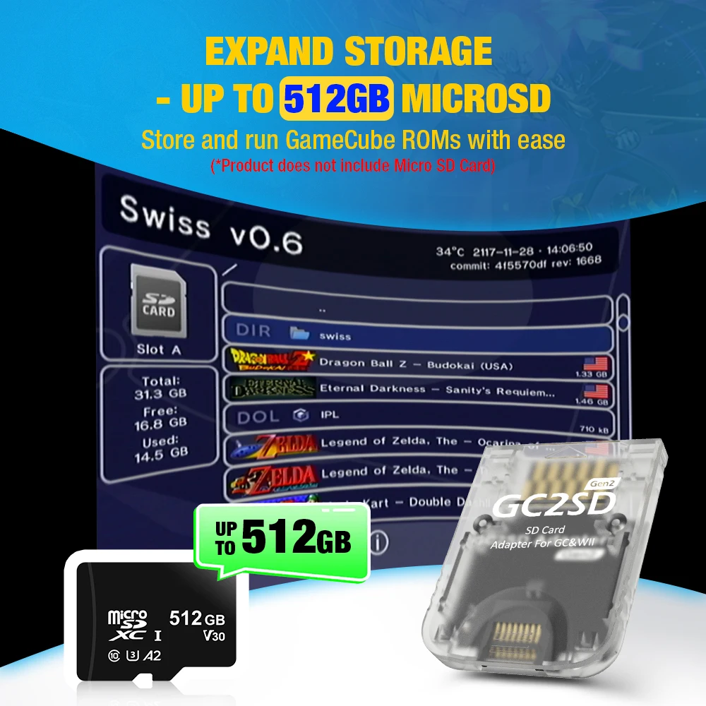 Bitfunx 透明 GC2SD Gen2 TF カード リーダー アダプター 強化されたスピード バージョン すべての NGC ゲームキューブおよびオリジナル Wii ゲーム コンソール用