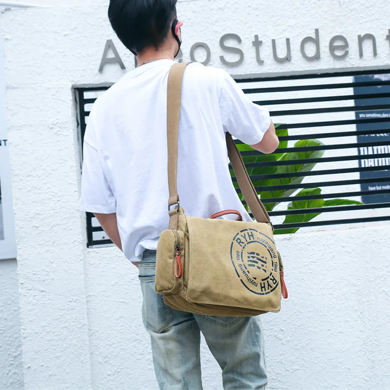 Canvas Messenger Bag Fan Men Backpack Outdoor Riding Travel Camping Rucasack School Computer Shoulder Bag