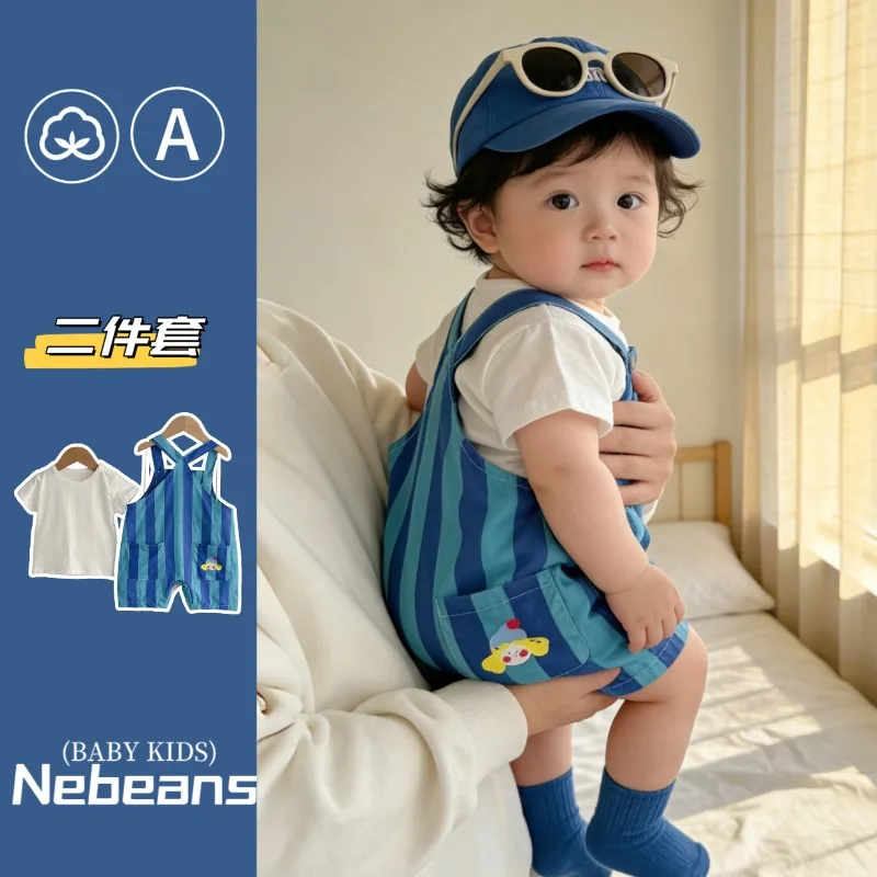 ZOETOPKID Baby Boy Jumpsuit Summer Outfit Thin Korean Style Includes Romper and T-Shirt Trendy and Fashionable Child Clothing