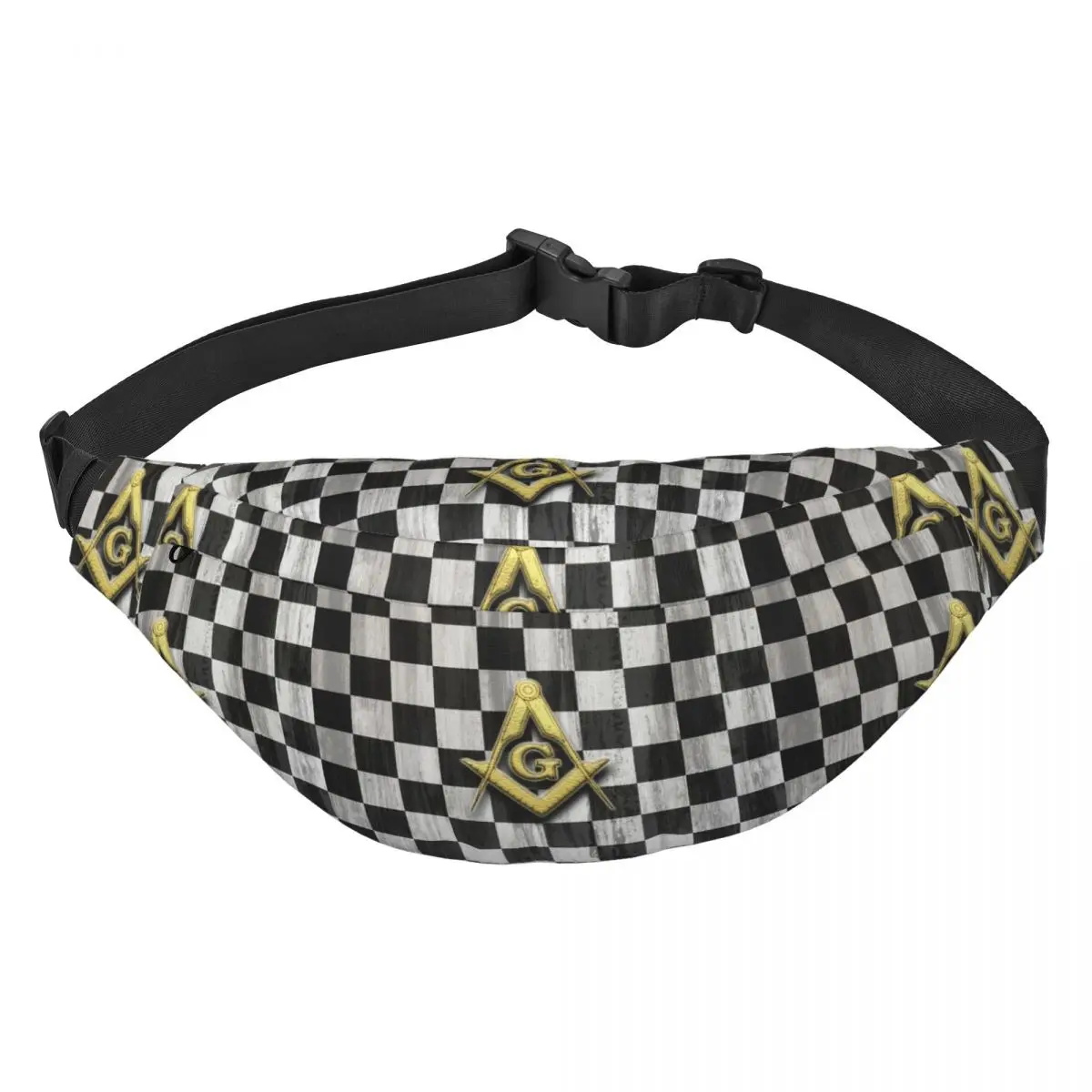 Square Compass And Checkers Fanny Bag Customized Masonic Freemason Sling Crossbody Waist Pack Women Running Phone Money Pouch