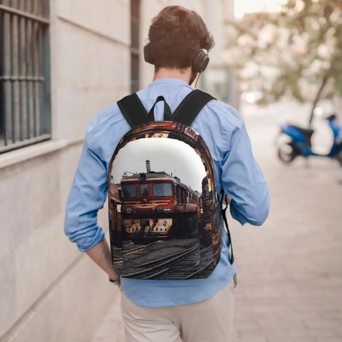 

Rusty Train Front Industrial Style Urban Backpack Boys Girls BookBag Children School Bag Laptop Shoulder Bags for Men Women