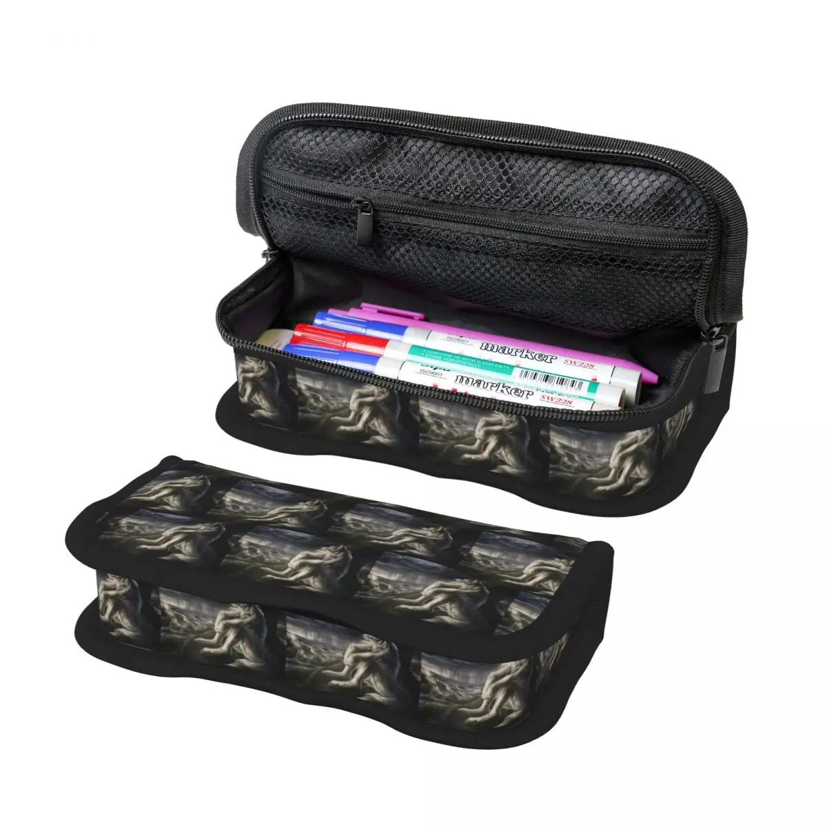 Emo White Wolf Sitting Sad Meme Pencil Case Pen Holder Big Capacity Pen Box Pencil Bag for Boy Girl Gifts - view 2
