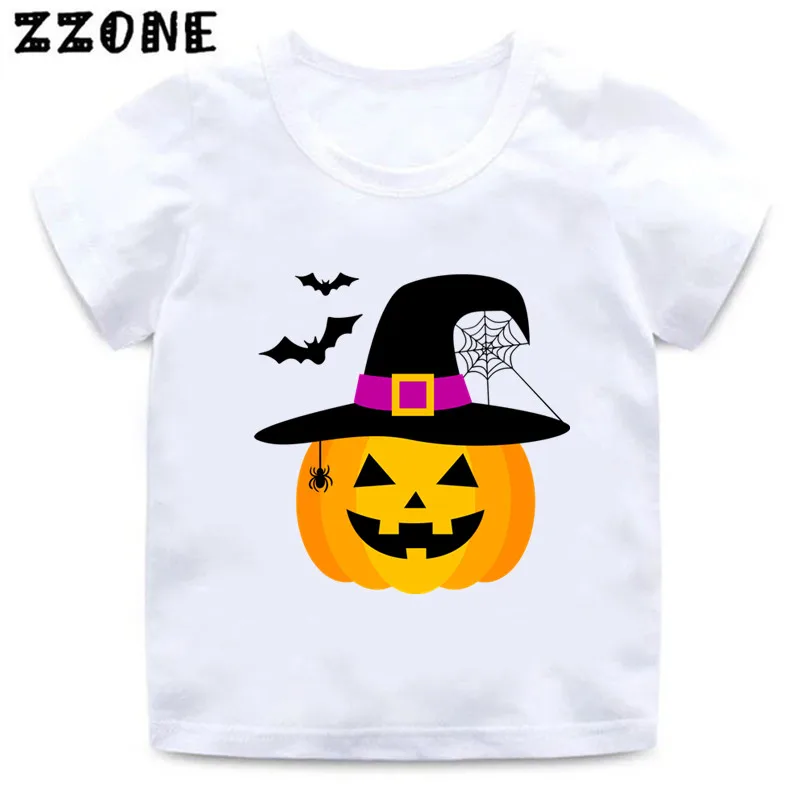 Camiseta de manga corta con estampado de calabaza de terror para niños, ropa divertida para bebés y niñas, Tops para niños, Serie de Halloween, HKP5858