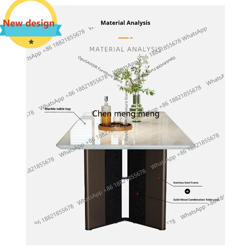 D80 Italian Design Marble Dining Table Modern Minimalist Rectangular Dinner Table Luxury High-End Stone Home Furniture