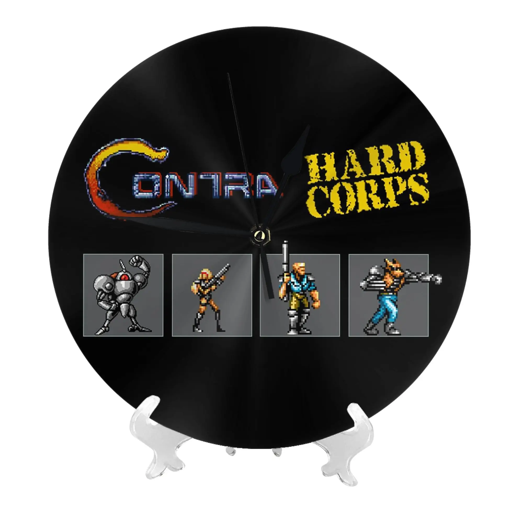 Contra Hard Corps Retro Gaming Art Print Wall Clock Room Decoration Silent Round Clock for Bedroom Living Kitchen Home