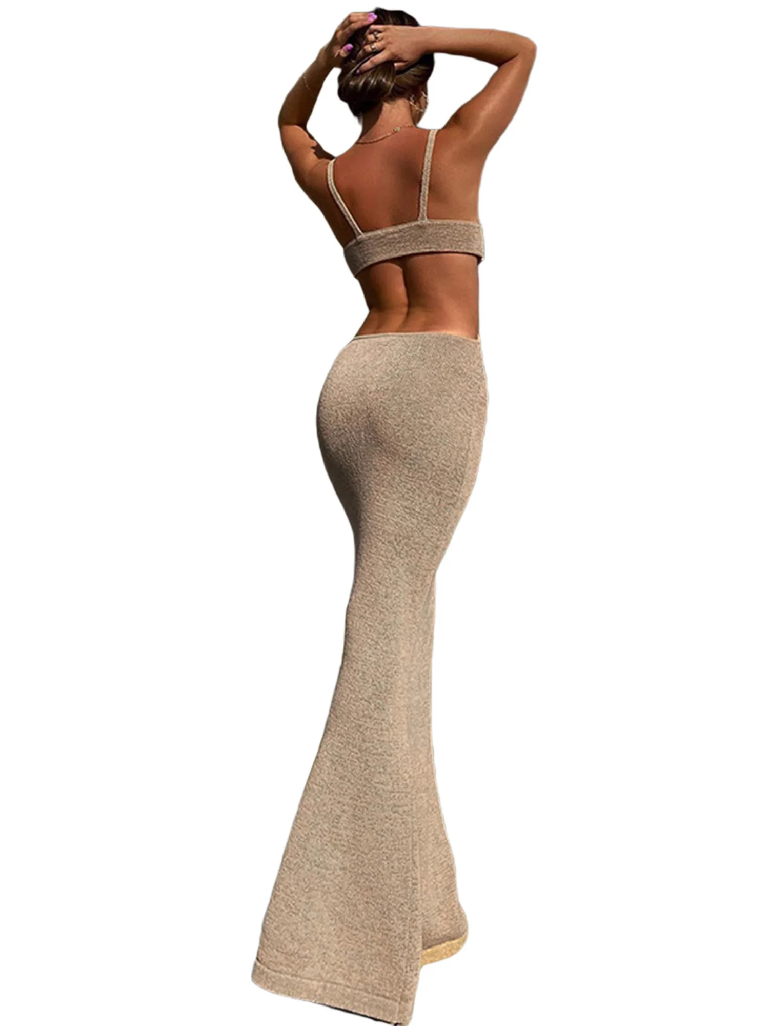 Elegantes, ärmelloses Maxikleid aus Spitze mit V-Ausschnitt und hohem Taillen-Design. Modisches, ausgehöhltes, rückenfreies Damenkleid