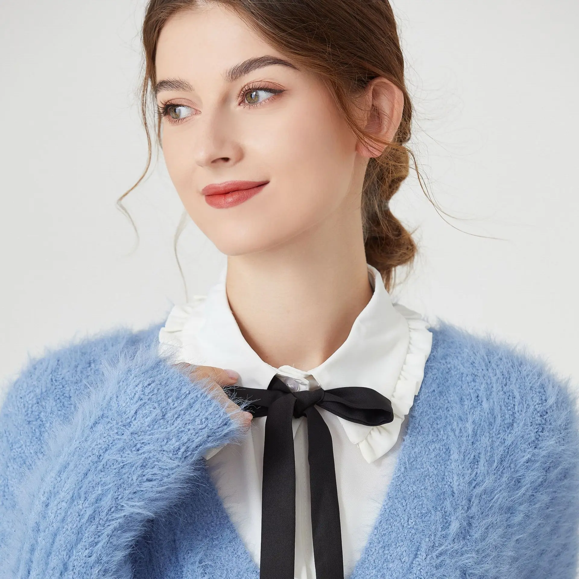 Girls Bowknots Lapel Shirt Detachable Collar Autumn Sweater Blouse Fake Collar Girls Removable Shirt Neck False Collar Decor