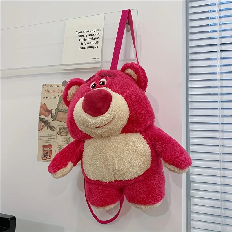 1pc Disney Lotso Cartoon Backpack Cute Sweet Plush Doll Casual Backpack Strawberry Bear Doll Girl Bag