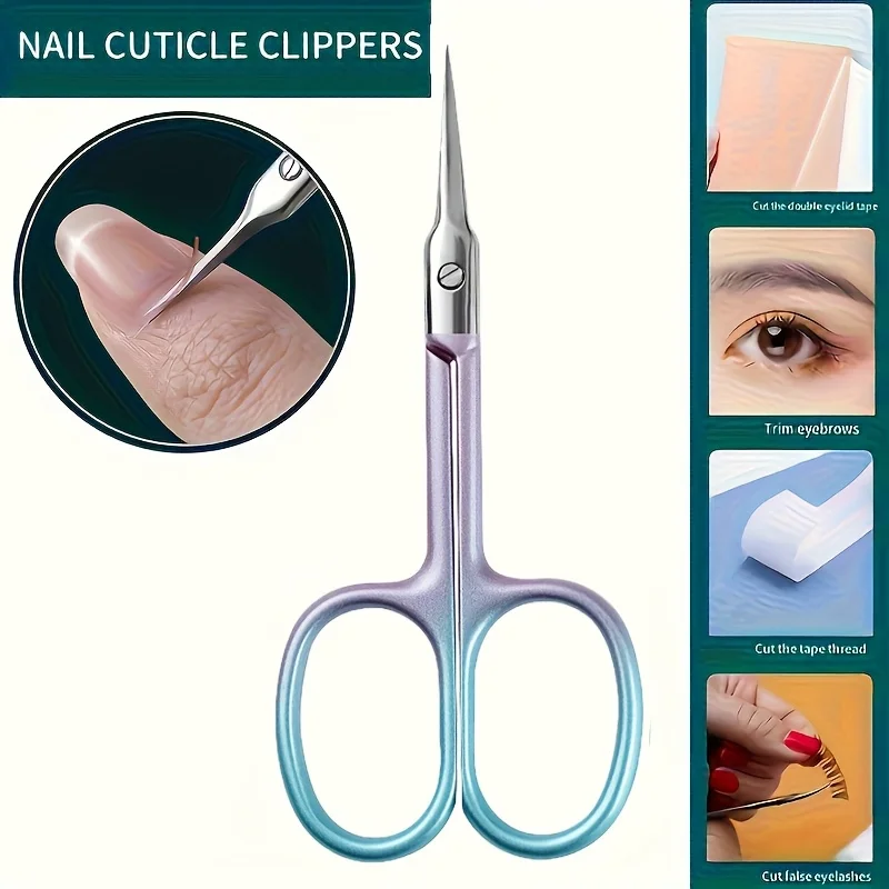

Gradient Nail Cuticle Scissors with Sharp Stainless Steel Blades Professional Precision Curved Tip for Nail Foot Brow Lash
