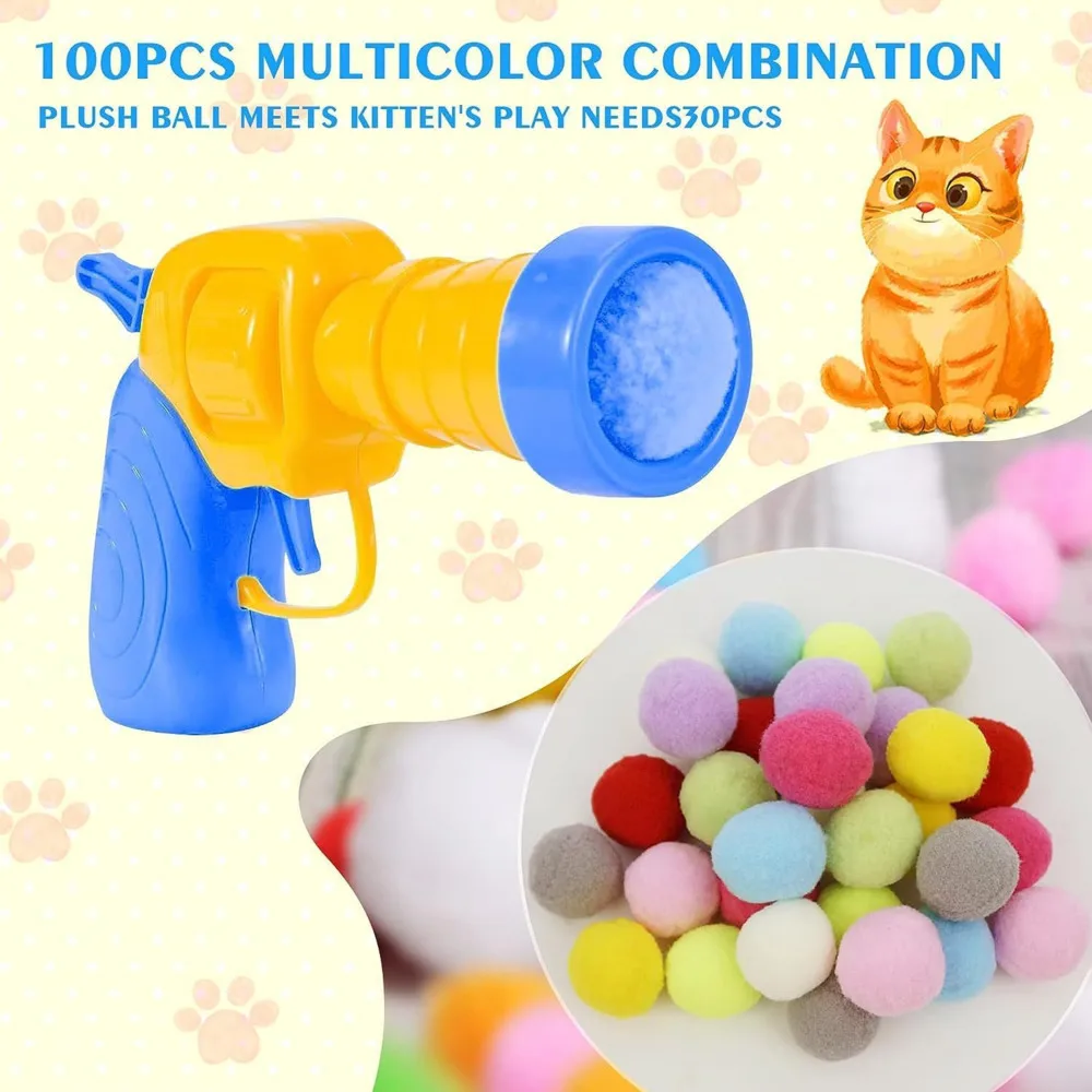 Plush Ball Shooting Gun for Cats, Brinquedos interativos, Mini Pompoms Launcher, Jogos, Acessórios para animais de estimação, Indoor Cats, Self