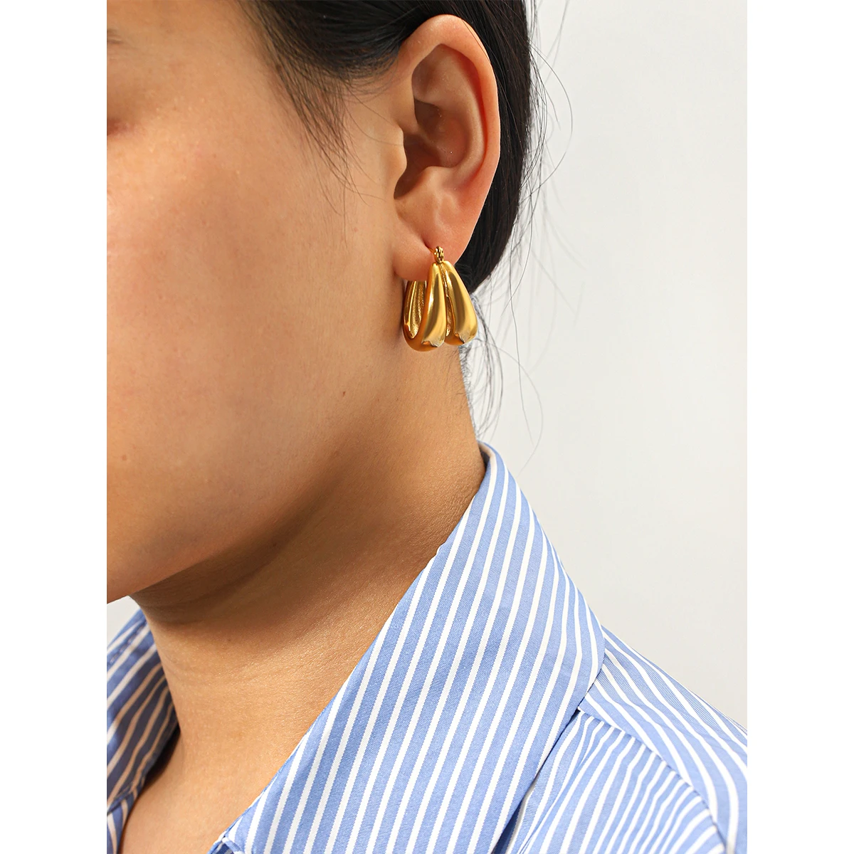 

Stainless Steel 18K Gold Plated Geometric Open Hoop Earrings Hypoallergenic Waterproof Durable Stackable for Women Daily Wear