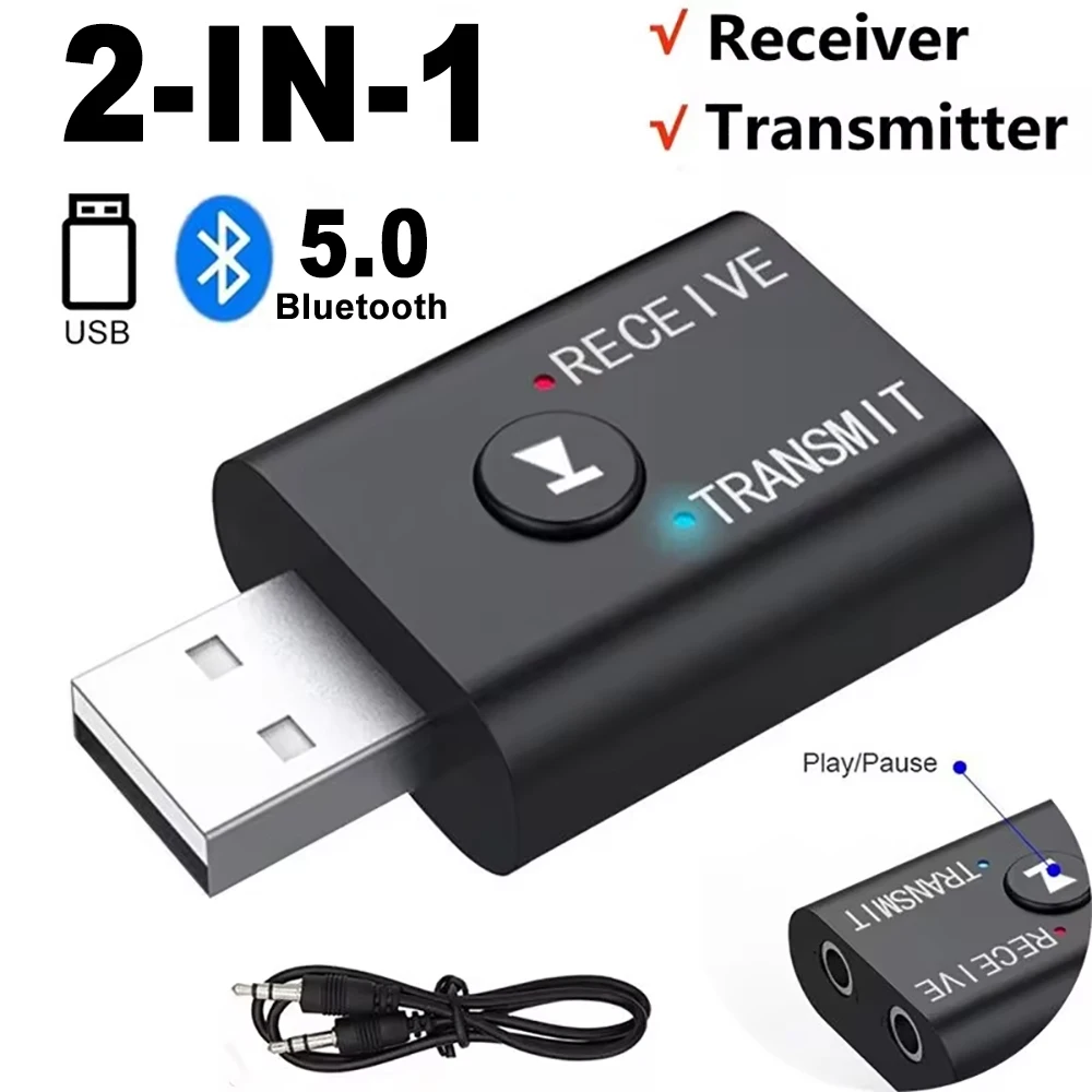 Bluetooth 5.0 Audio Transmitter Receiver 3.5mm AUX Jack RCA USB Dongle Stereo Wireless Adapter for TV Car Kit Speaker Headphone