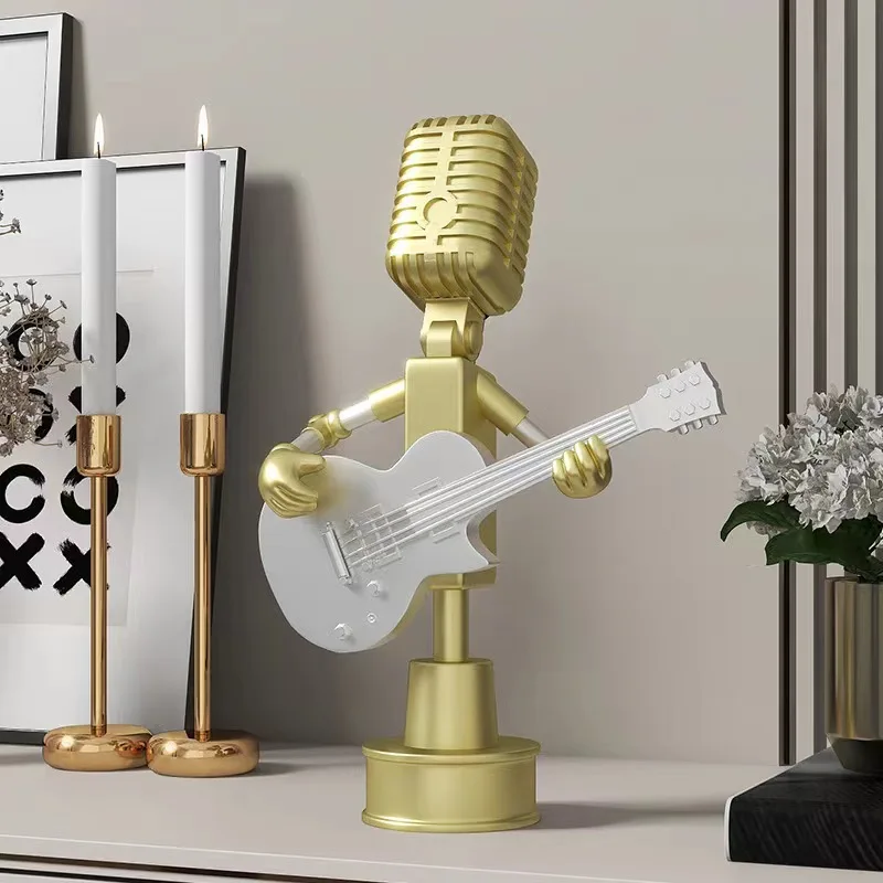 

Resin music robot trophy home decoration item computer desktop mechanical microphone guitarist boy gift