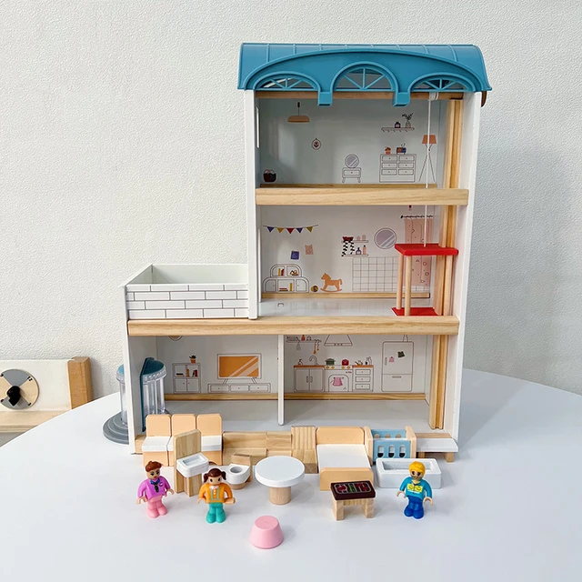 Wooden Doll House Toy Children Home Simulation Villa Elevator Lift Three Story Dollhouse AliExpress