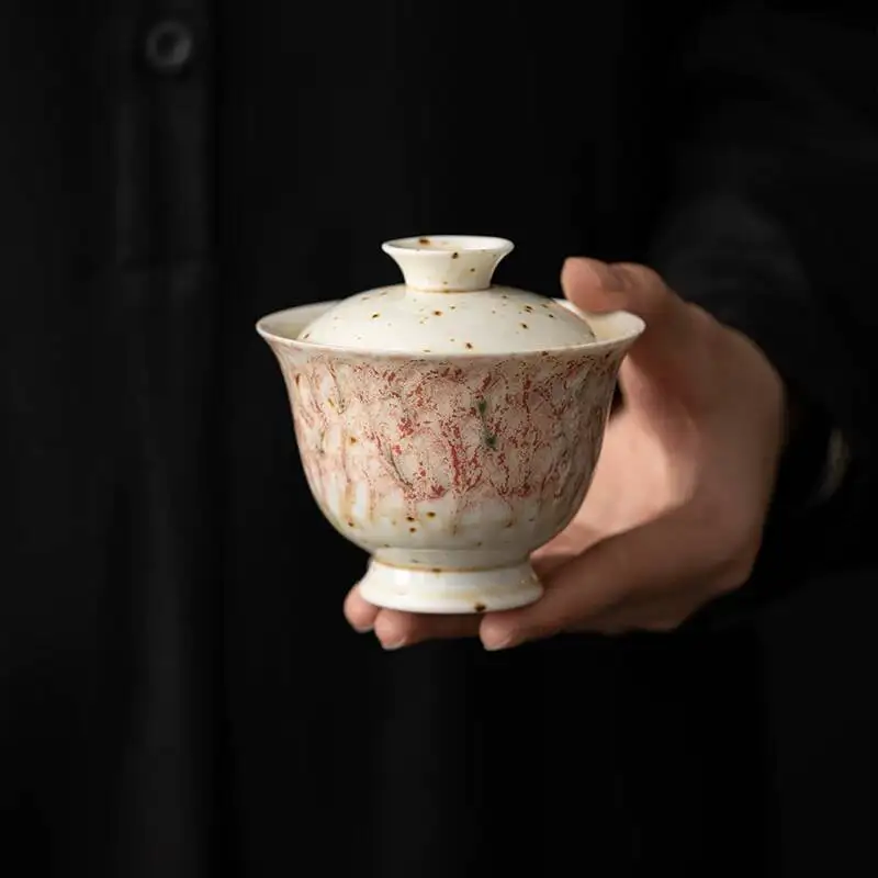 Turquoise Red Vintage Handmade Two-Piece Gaiwan Kung Fu Set For Home Use, Gift-Giving, Kiln-Transformed Creative Internet-Famous