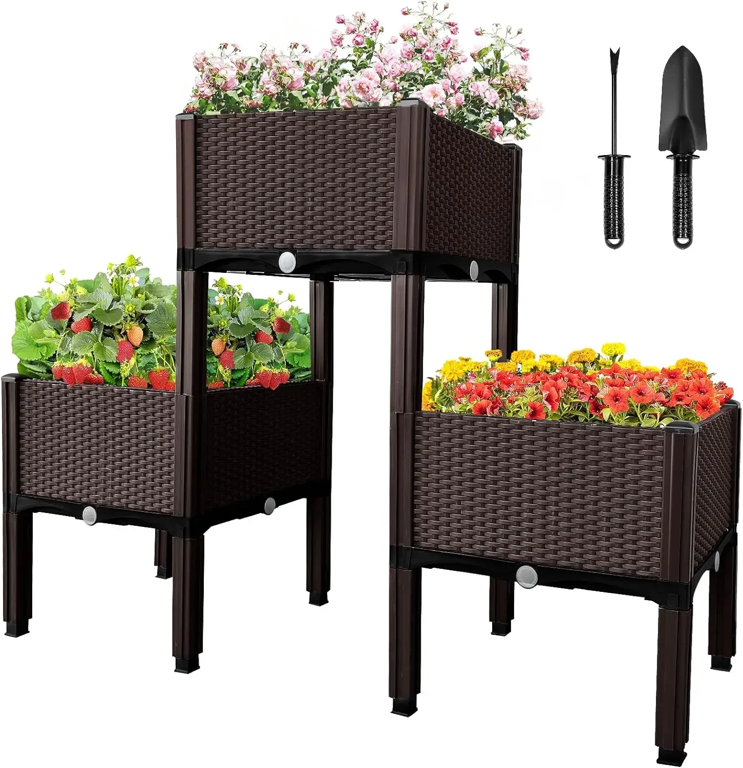 Raised Garden Bed Kit, 3 Elevated Planter Boxes with Removable Legs, Plastic Raised Beds for Growing Veggie Herb Flower