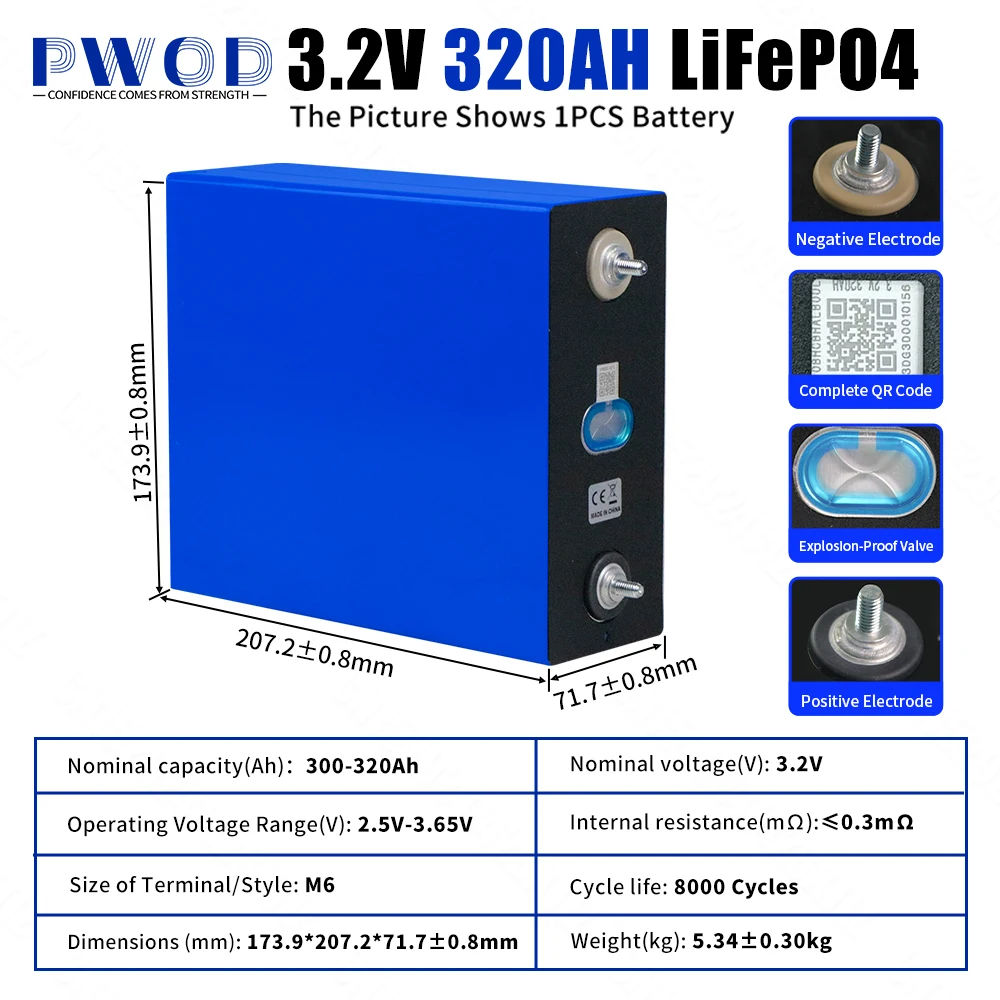 3.2V Lifepo4 Battery 320AH US Stock 8000 Cycles Rechargeable Batteries DIY 12V 24V 48V RV EV Boat Golf Cart Yacht Van Cell Pack