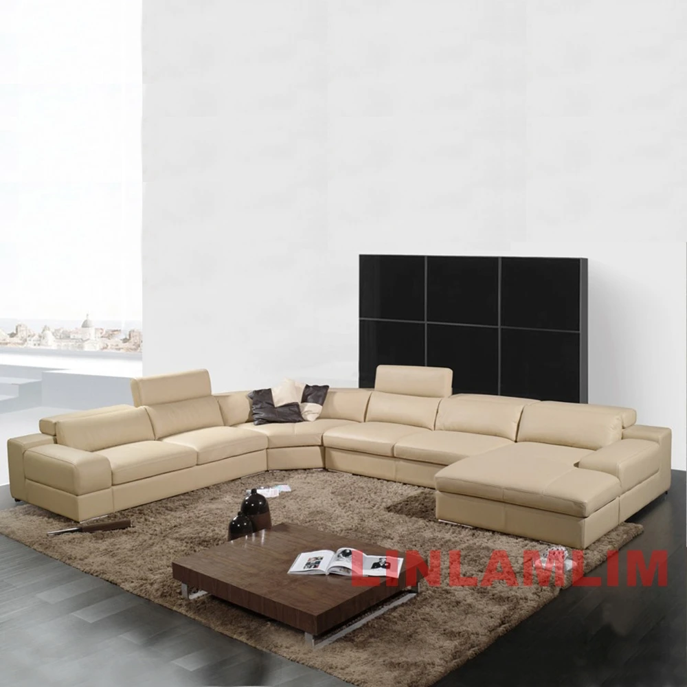 L-Shaped Corner Couch, Modern Genuine Leather Sectional Sofa, Spacious Modular Living Room Sofa with Chaise for Home & Lounge