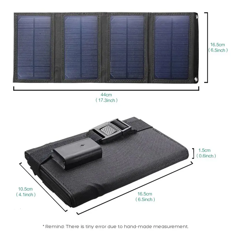 Foldable 10W Solar Panel Charger with 5V USB Charging for iPhone iPad Samsung Huawei Honor Xiaomi OnePlus Google Sony LG etc.