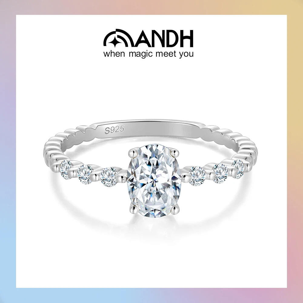 

ANDH 1 ct Oval Cut Moissanite Ring for Women Sparkling Diamond Engagement Rings Elegant Twisted Band Wedding Party Fine Jewelry