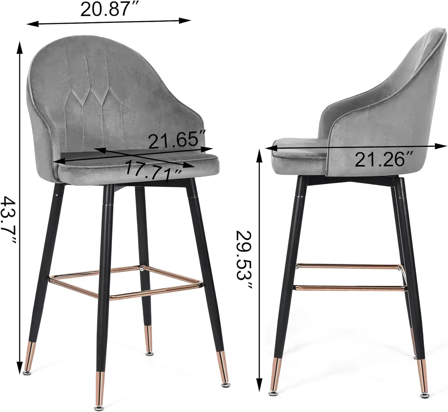 43.7"" Height Bar Stool With Backs Modern Accent Chairs,Upholstered Kitchen Stools With Footrest For Cafe, Pub, Set Of 2,Z-Gray