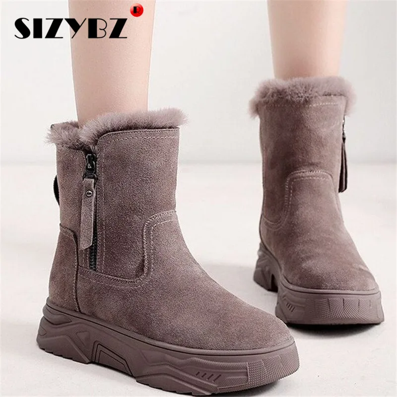 Winter Suede Warm Snow Boots Women 2021 Winter Thick Bottom Boots Fashion British Style Zipper Comfort Platform Ankle Boots