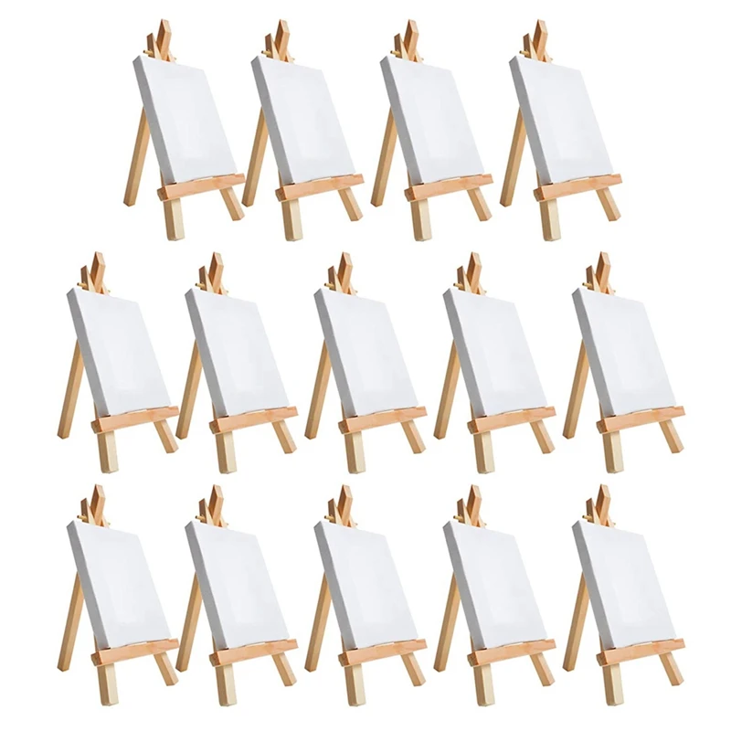 14Pcs Mini Canvas And Easel Brush Set, Canvas 4X4 Inch, Pre-Stretched Canvas, Mini Painting Kit, Kids Painting Party