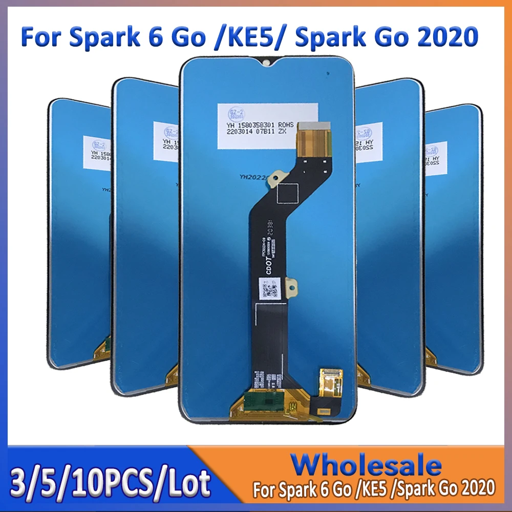 

Wholesale 3/5/10 Pieces/Lot For Tecno Spark 6 Go LCD For Spark Go 2020 Screen Assembly With Touch Digitizer KE5 Display