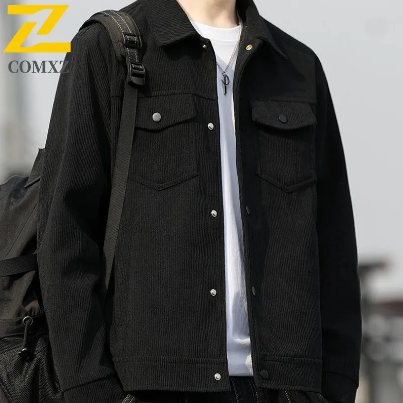 

COMXZ 2025 Men Jacket Autumn Loose Versatile Travel Windproof Lightweight Trendy Corduroy Coat Breathable Streetwear Outerwear