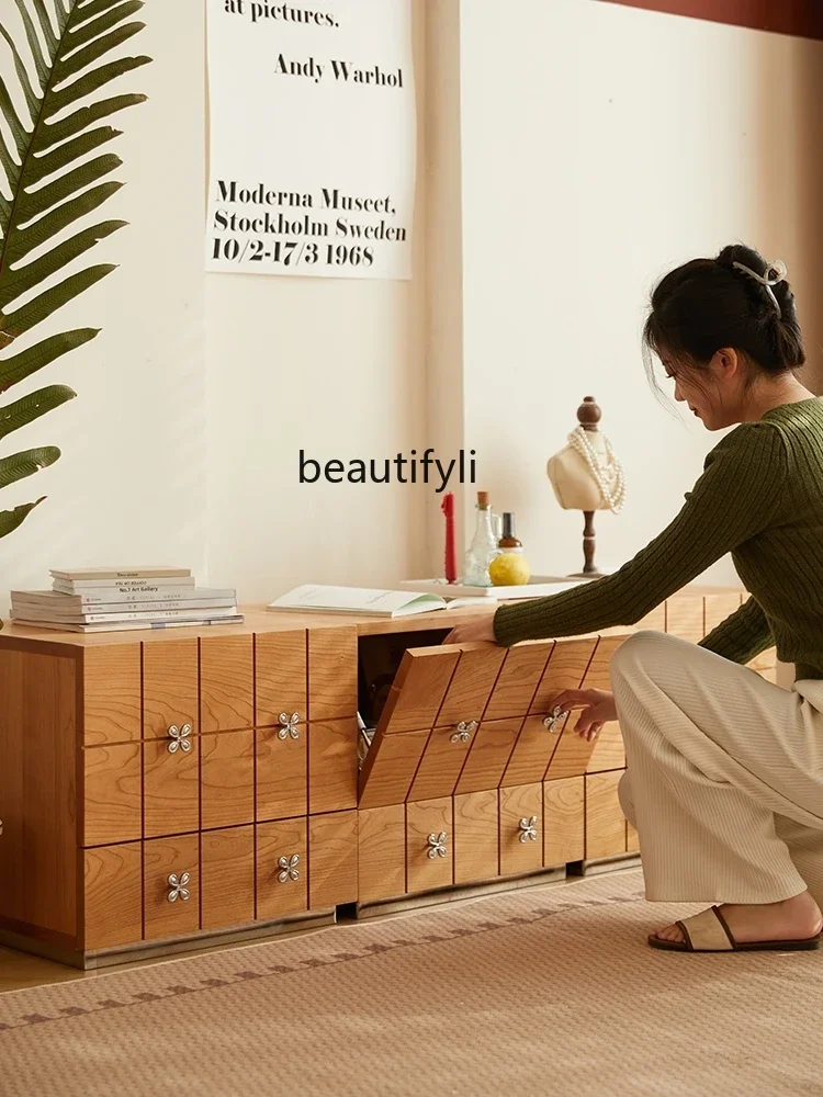 zxqMid-Ancient Module Combination Chest of Drawers Solid Wood Home Storage Bedside TVCabinet Japanese Living Room Sideboard Cabi