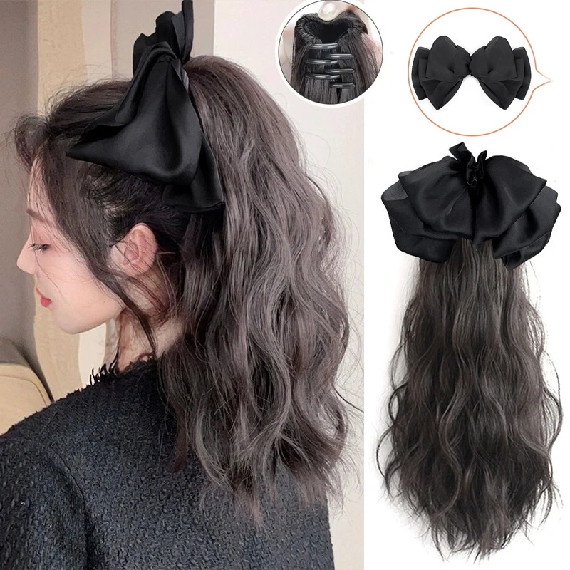 

Синтетический длинный накладной хвост на заколке с бантом - синтетические волосы с эффектом водной волны, универсальный аксессуар для любого случая, накладной парик на заколке