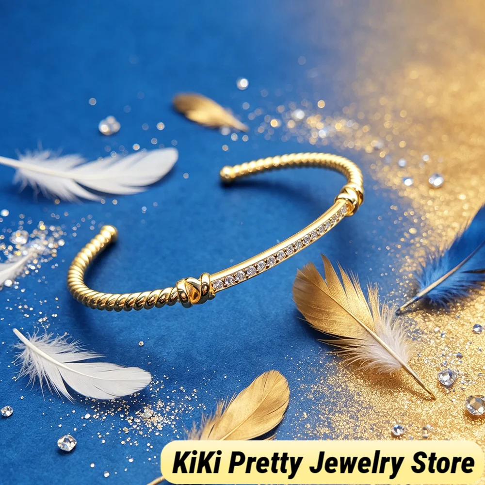 

2026 New Fashionable Open Twisted Wire Bracelet Paired with Zircon Valentine's Day Gift for Daily Wear