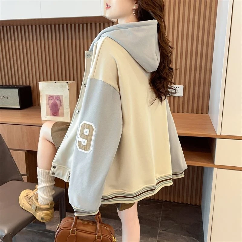 

​Women's Pure Cotton Embroidered Baseball Jacket Hoodie 2025 Fall Winter Casual Oversized Cardigan Coat​