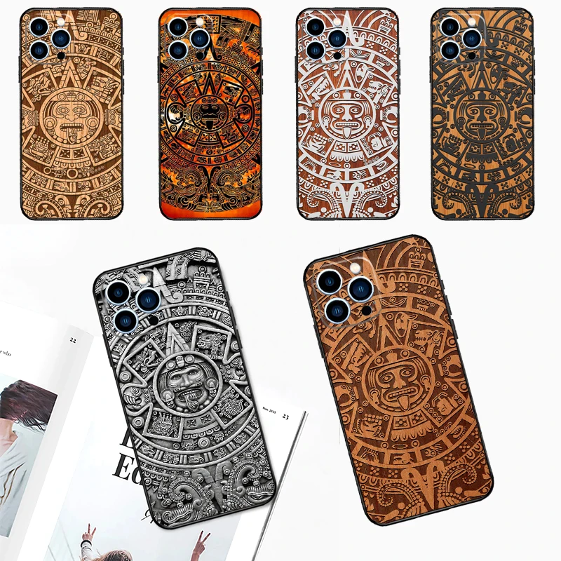 Mayan Calendar Wood Pattern Phone Case For iPhone 11 12 13 14 15 16 Pro Max Plus 12 13 Mini 7 8 X XR XS MAX Cover Shell