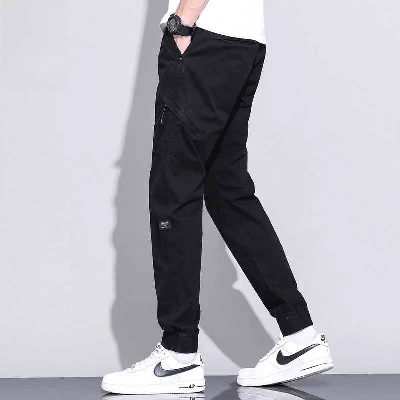 

Мужские повседневные брюки Весна 2026: Модные рабочие брюки с манжетами, свободный крой, молодежный стиль, защита от сминания, смесь хлопка