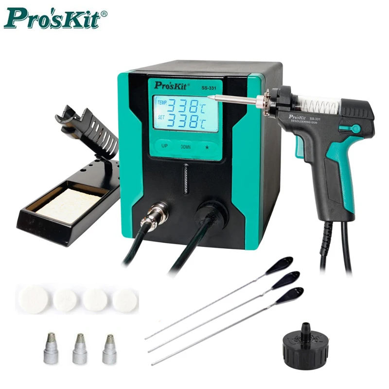 Pro'skit SS-331H esd lcd digital bomba de desoldagem elétrica bga desoldering sucção vácuo solda otário arma sono automático 110v/220v