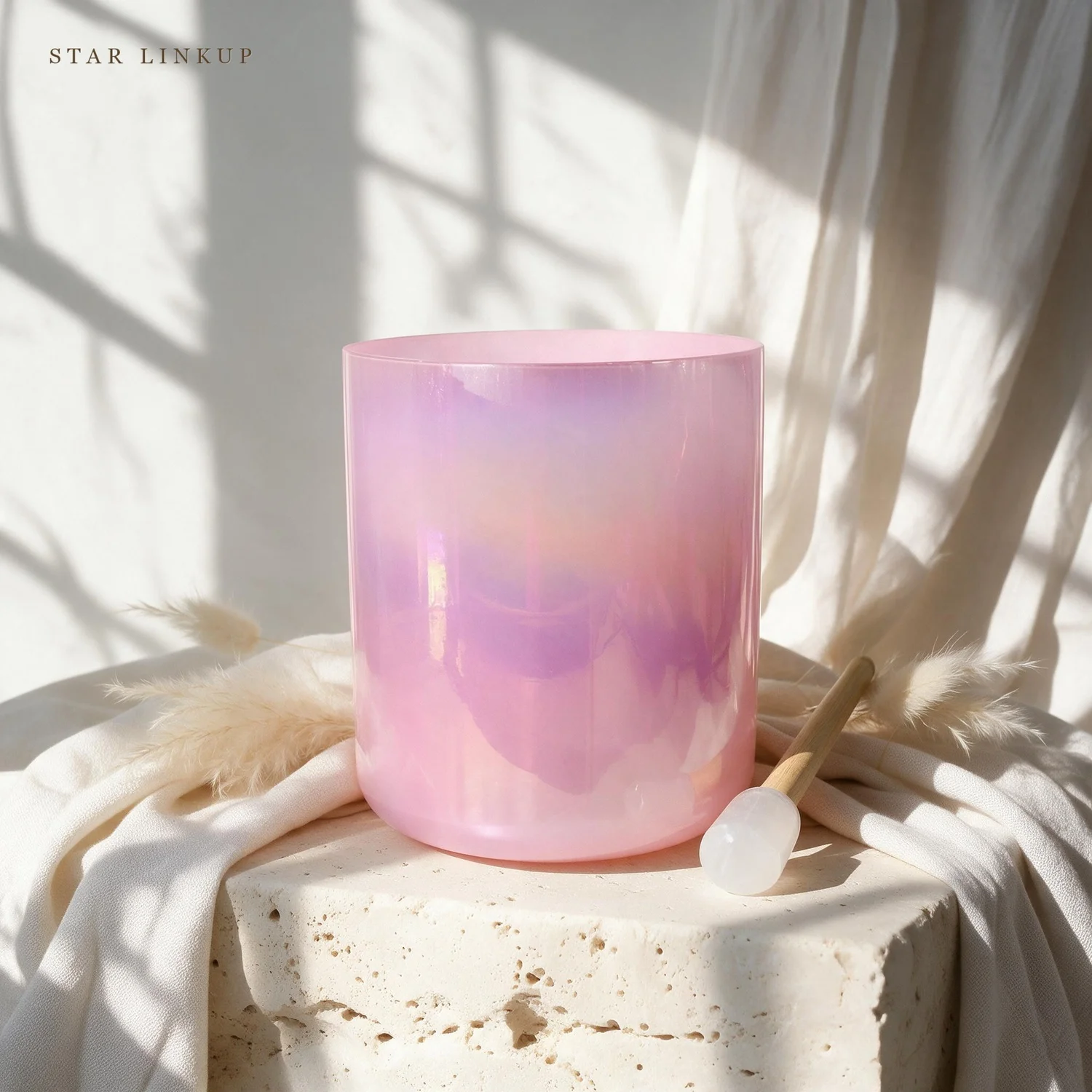 STAR LINKUP Model SL-2272 432Hz Clear Quartz Crystal Singing Bowl with Mallet Neon Flowing Sand Cosmic Light - Studio-Grade Crystal Sound Tool for Wellness Spaces, Retreats and Personal Practice