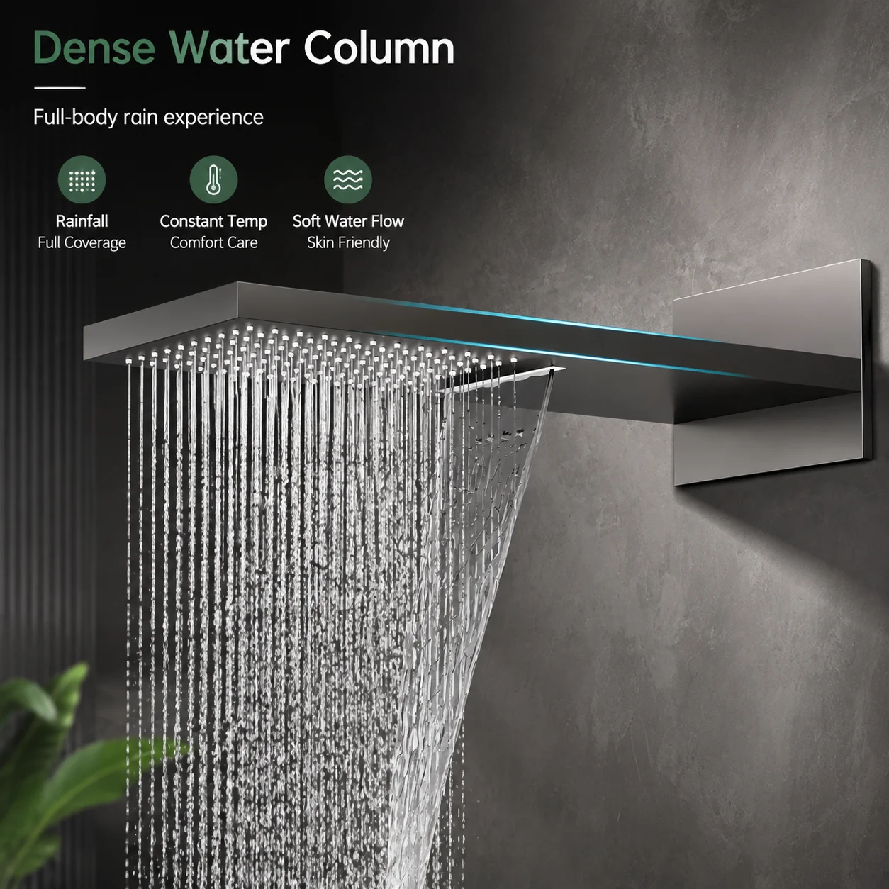 Gunmetal LED Digital Display Thermostatic Shower System Ceiling Wall Mounted Embedded Box 4 Way Waterfall Rainfall Mixer